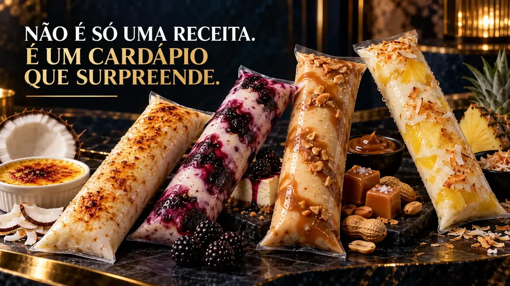 Helados gourmet en bolsita de coco, mora, caramelo y piña